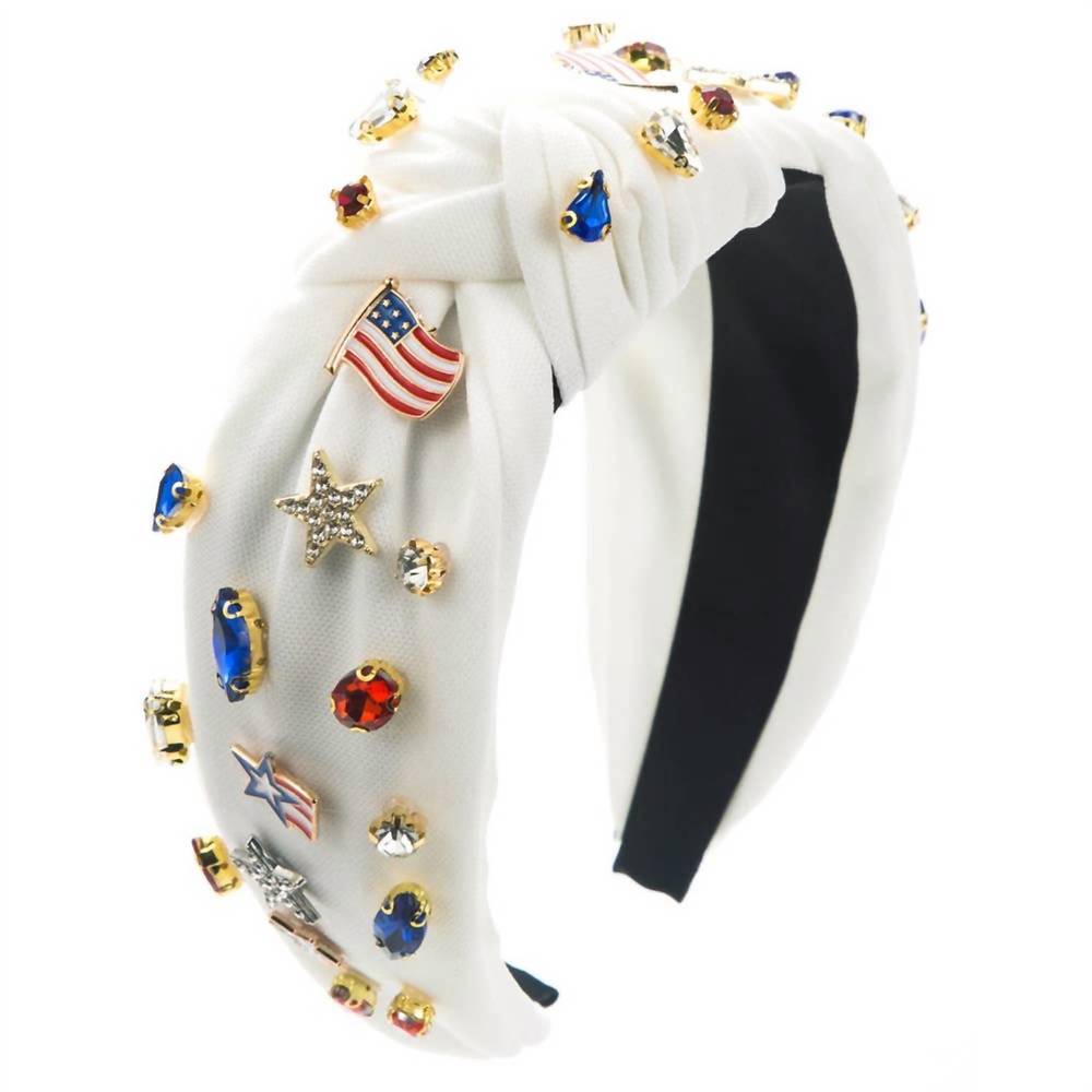 NEW LITTLE TRENDY patriotic rhinestone knotted headband in white